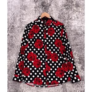 Rock Roll N Soul Top Medium Mens Rose Polka Dot Print Button Shirt